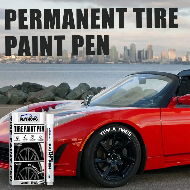 4pcs White Paint Marker Pen Fade-proof Car Tyre Tire Tread Waterproof Permanent Paint Marker Graffti Quick-dry Oil