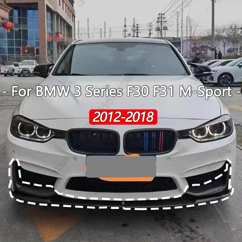 Car Front Bumper Lip For BMW 3 Series F30 2012-2018 M3 M4 Style Splitter+Side Splitter Coner Glossy Black Carbon Fiber Look