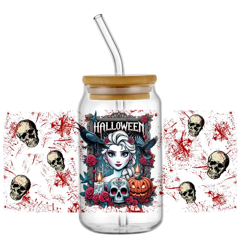 Miniso Waterproof Halloween Princess Decal UV DTF Cup Wrap for 16oz Glasses 3D Washable DIY Cartoon Design Transfer Sticker