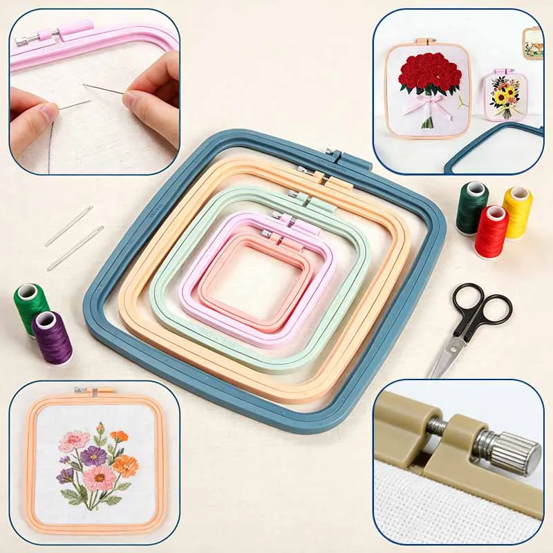 5 Größen Plastik DIY Stickrahmen Quadratische Form Kreuzstich-Rahmen Haushalt Handwerk Stickerei-Set Nähzubehör