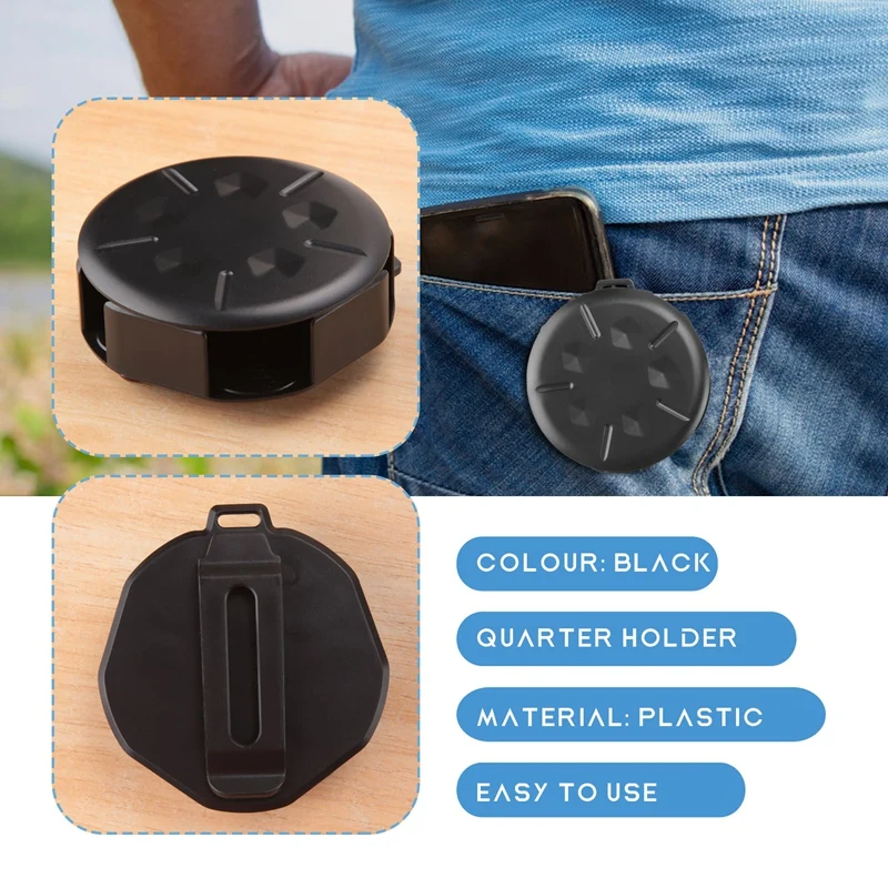 Distributeur de pièces de monnaie portable avec clip, porte-monnaie, portefeuille de collection minimaliste, noir, paquet de 2