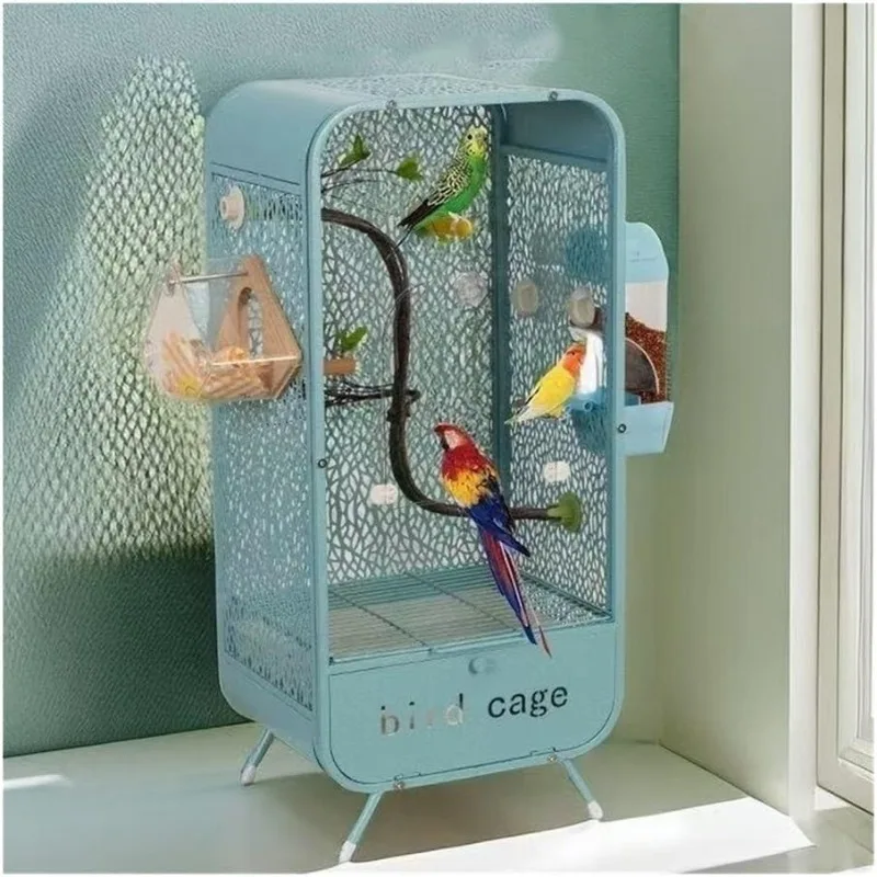 30 Inch Wrought Iron Bird Cage, Bird Play Stand with Open Top, Multifunctional Bird Aviary for Various Small Birds