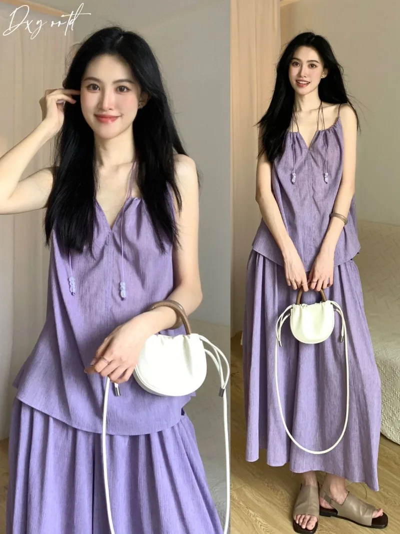 

Two Pieces of French Fashion and Temperament Sleeveless Vest Top for Women's Summer Haute Couture Wide Leg Skirt Pants