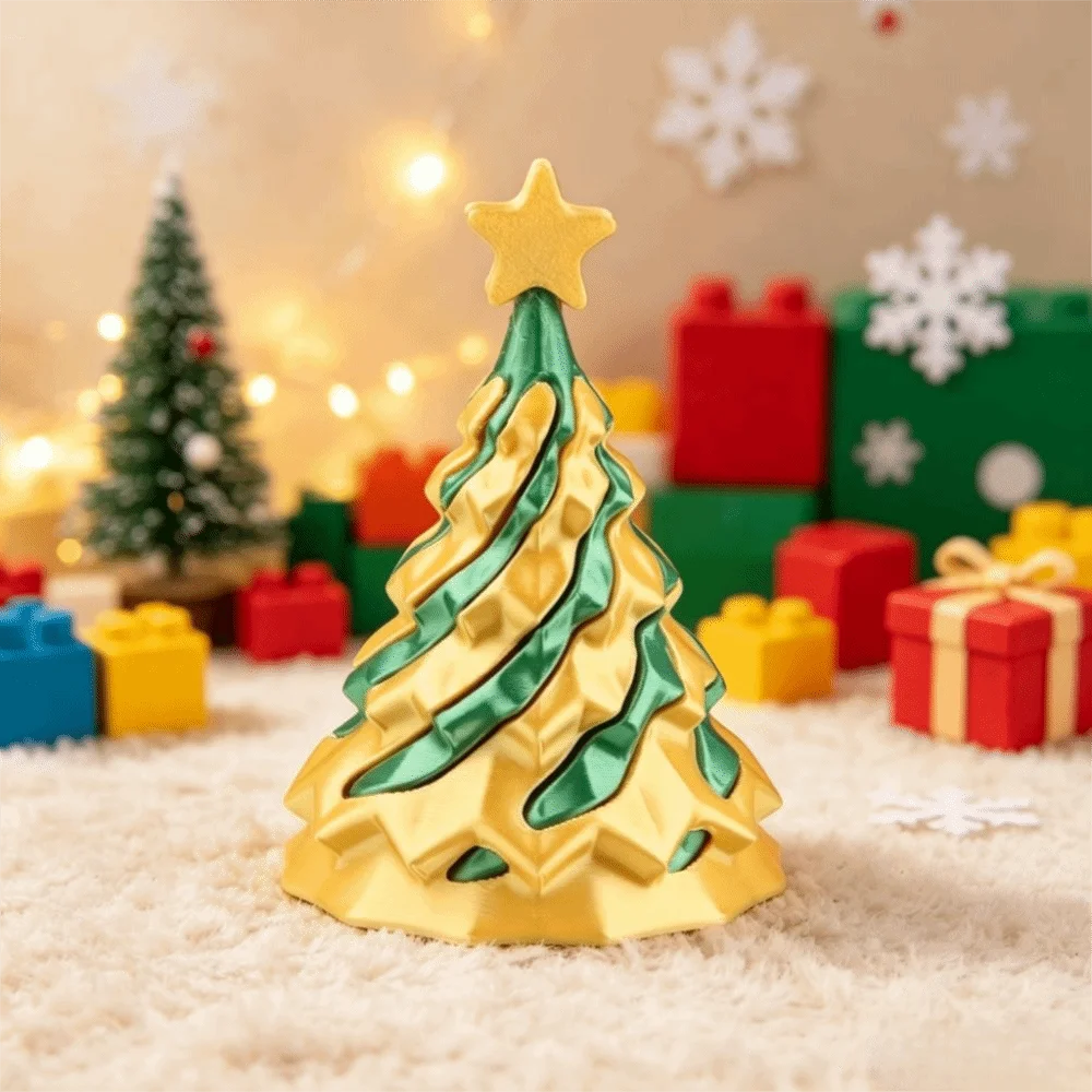Fingertip Gyro 3D Printed Christmas Tree Dual Color Spiral Fidget Swirl Cone Pyramid Shape Spiral Cone Desktop Decoration