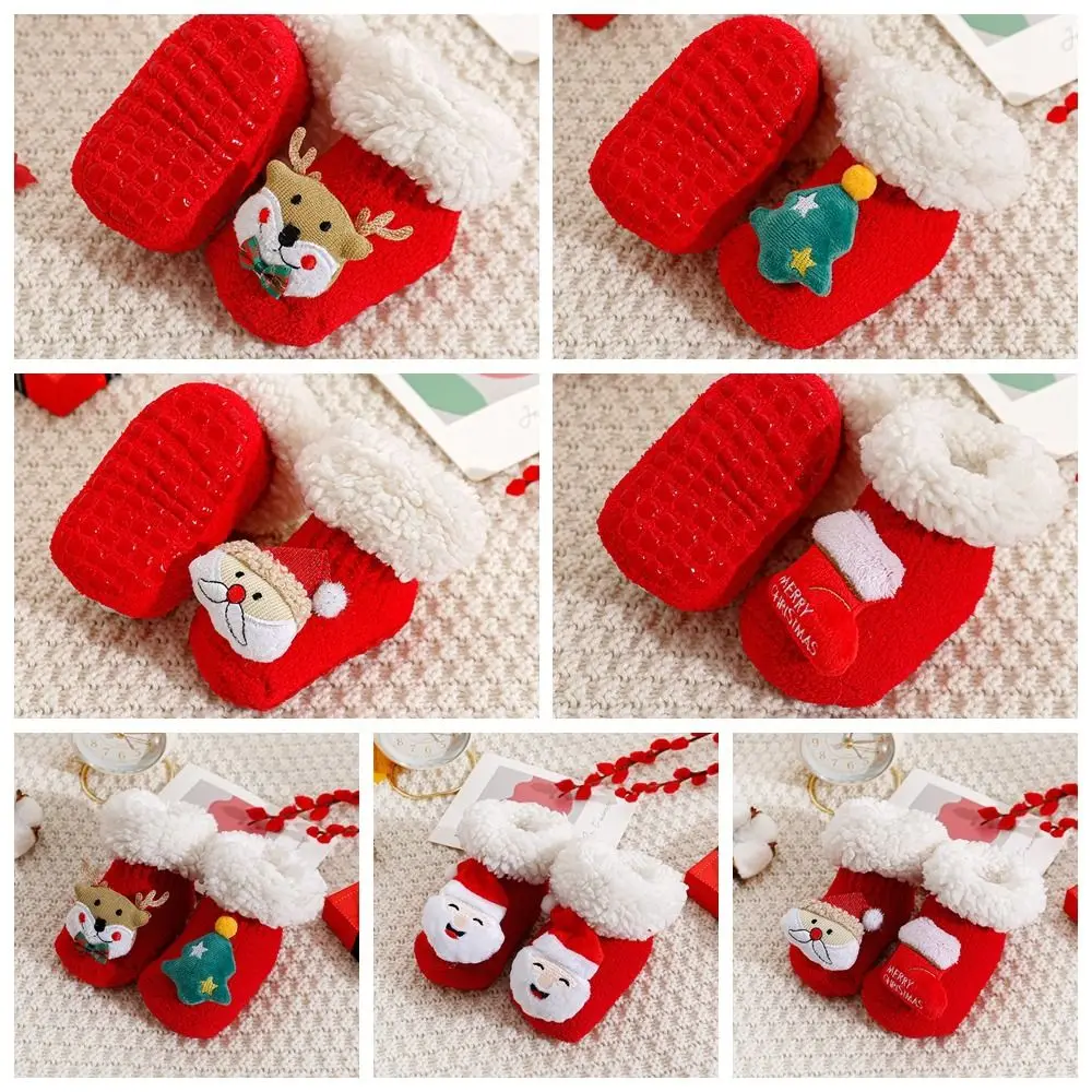 Warm Lamb wool Christmas Baby Socks Soft Anti Slip Newborn Floor Sock Thicken Santa Claus New Year Toddler Socks Autumn