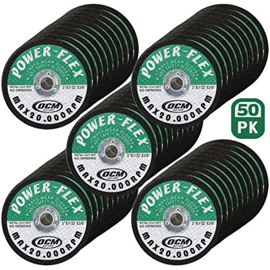 

50 Pack - Cut Off Wheels 3 Inch x 1/32 Inch x 3/8 Inch for Cutting All Steel and Ferrous Metals.