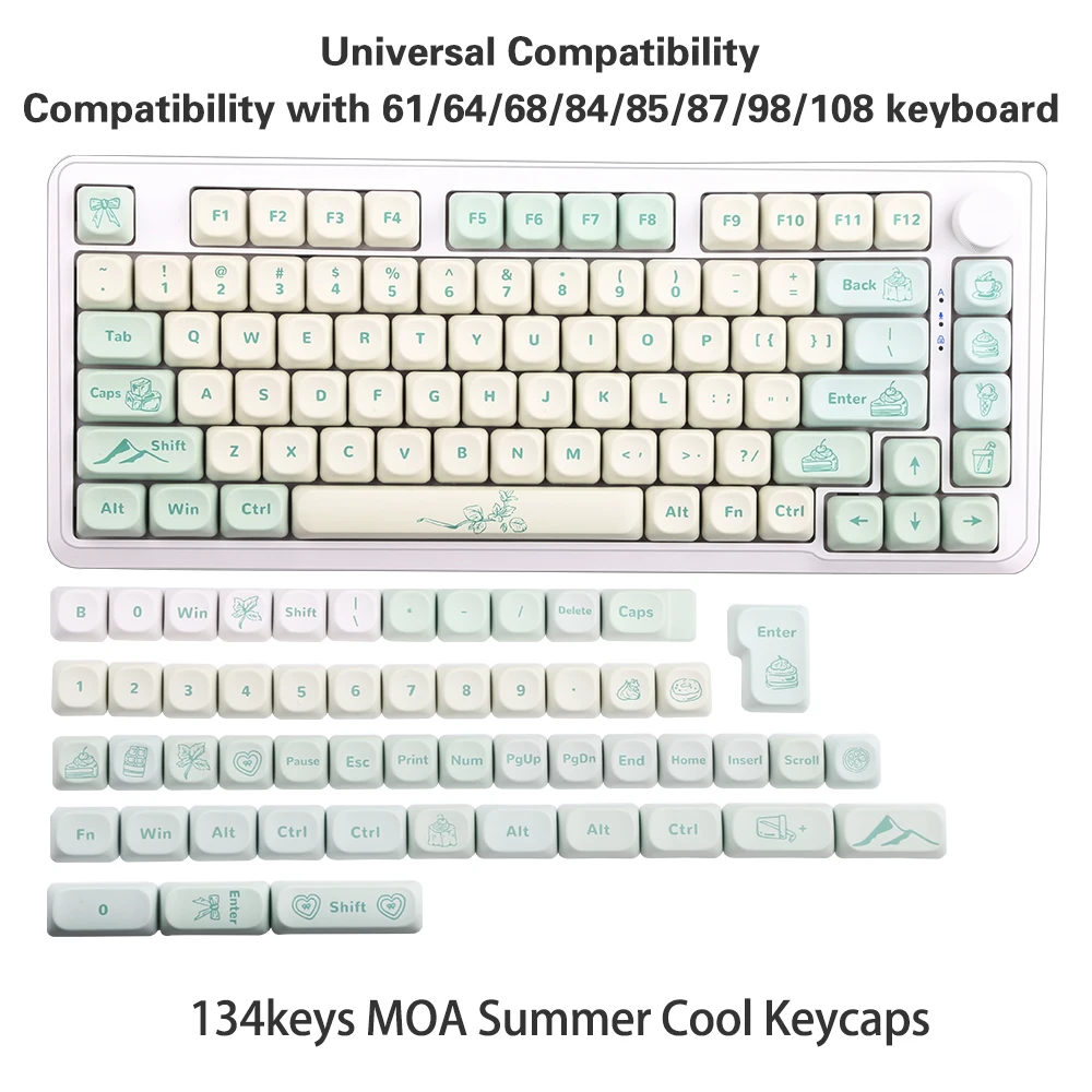 New MOA Keycap Summer Mint Theme PBT Keycaps 5-Sided Sublimation Keycaps For Gateron MX Switch Mechanical Keyboard Keycaps