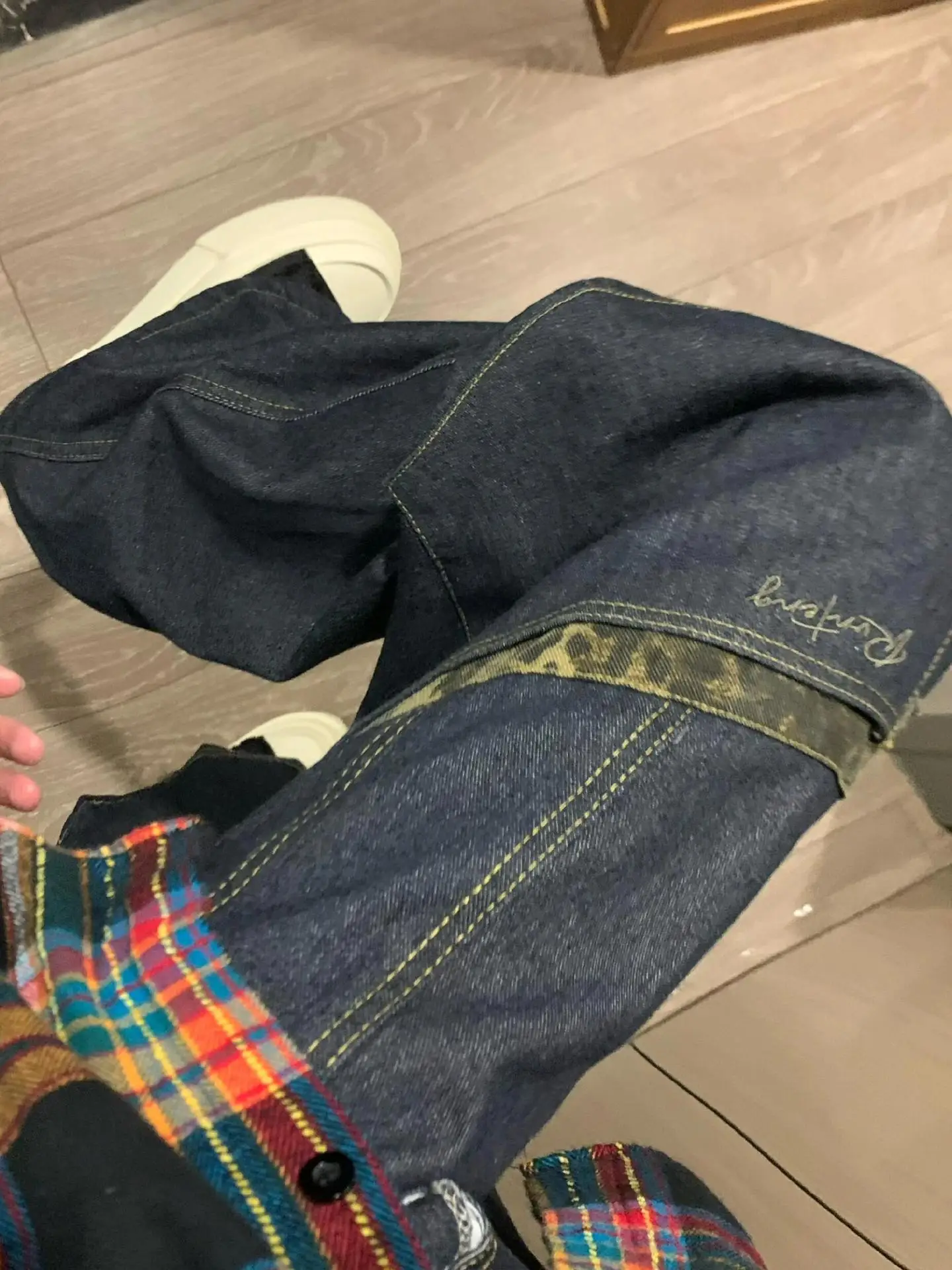 

Женские широкие джинсы, свободные прямые джинсовые брюки, женские лоскутные брюки с леопардовым принтом, весна-осень, женская уличная одежда в стиле ретро