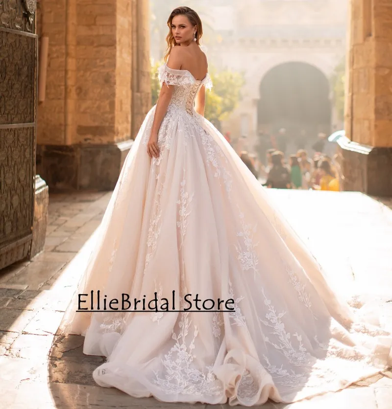 2024년 신부 드레스, 여성용 공주 웨딩드레스, 짧은 소매 레이스 아플리케, 등이 없는 컨트리 스타일 웨딩드레스, 맞춤 제작 가능