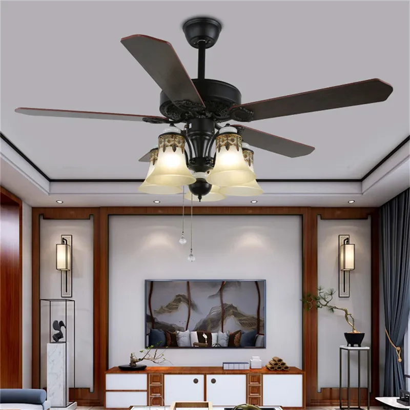 Abel europeu de luxo led ventilador luz americano retro sala estar restaurante quarto ventilador teto luz ventilador elétrico remoto