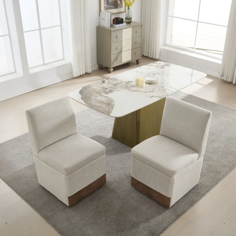 COOLMORE كراسي طعام منجدة دوارة 360 درجة مجموعة من 2 كراسي دوارة لغرفة الطعام كراسي المطبخ عجلات تخزين مريح Mo