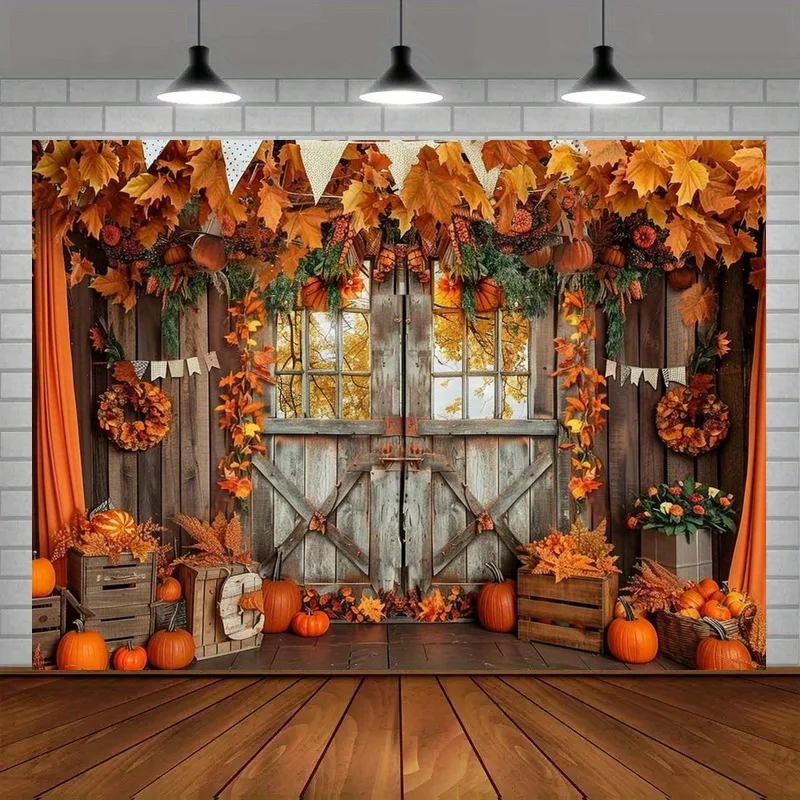 1pc Autumn Background Polyester Autumn Harvest Pumpkin Photo Background Used for Thanksgiving Party Decoration