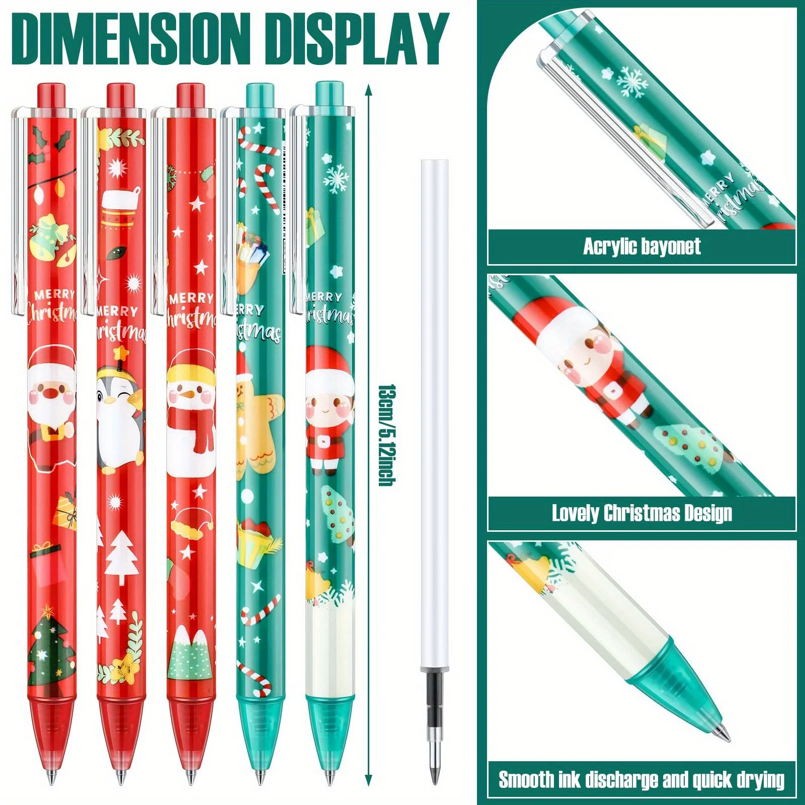 6pcs Cartoon Christmas Neutral Pen Set, 0.5mm Black, Practice Pen for School Season, Christmas Gift, New Year Gift