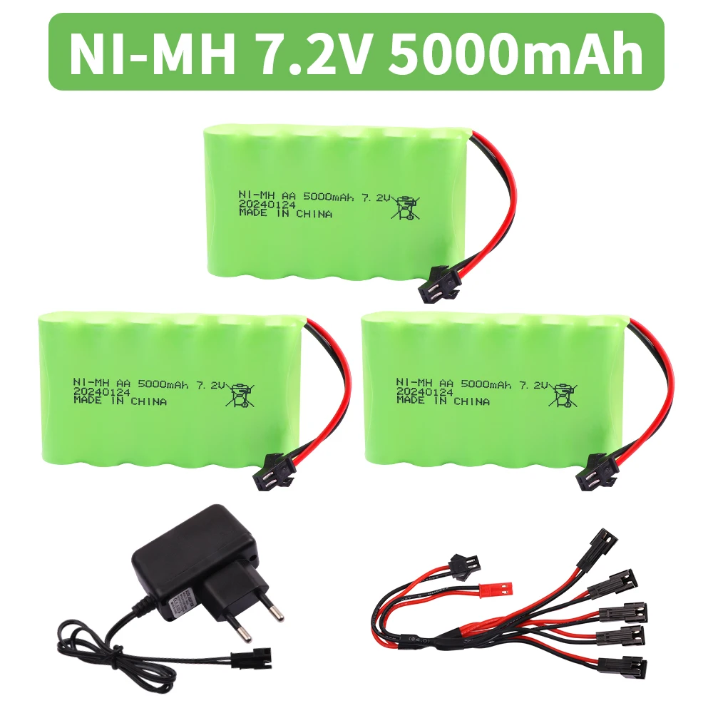 7.2V 5000mAh SM Plug Ni-MH Battery and Charger Set For RC Cars Robot Tanks Gun Boats Toys Accessories upgrade