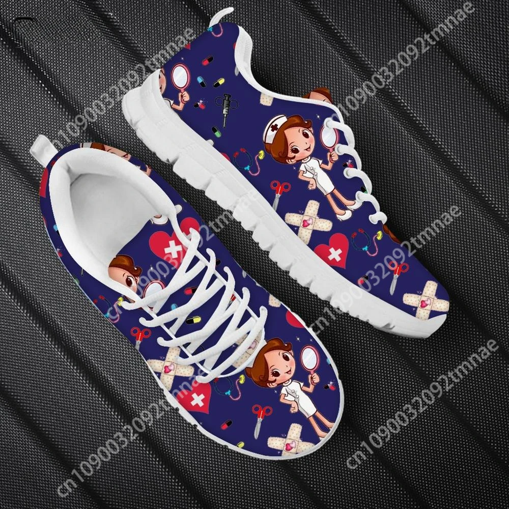 Custom 2020 New Casual Woman Flats Shoes Cute Cartoon Nursing Shoes for Women Dark Blue Ladies Shoes Brand Nurse Sneakers