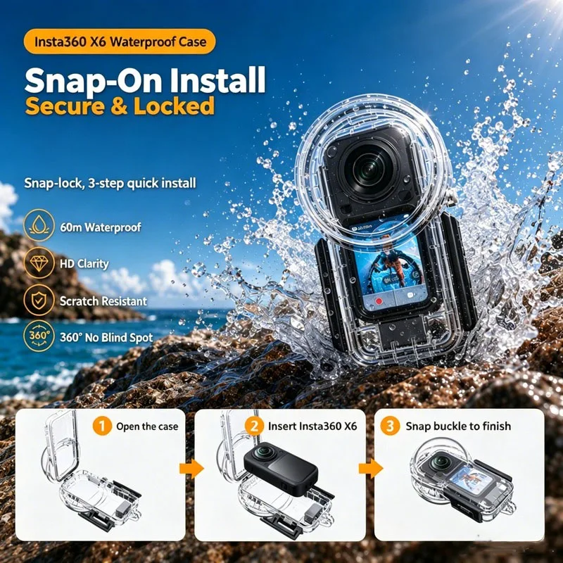 Dive Case for Insta360 X6 Waterproof Housing Cover for Insta360 X6 Invisible Diving Case Underwater 50M Dive Shell Accessories