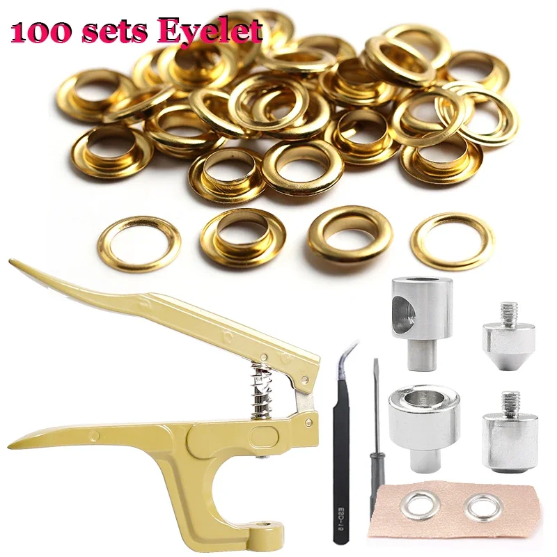 Ojal de latón de 5mm/6mm/8mm/10mm con Kit de alicates multifuncionales, anillos de ojos redondos para manualidades de cuero, ropa, zapatos, bolsa,