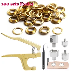 5mm/6mm/8mm/10mm Brass Eyelets Grommet with Multifunctional Pliers Kit Round Eye Rings for Leather Crafts Clothes Shoes Bag Belt