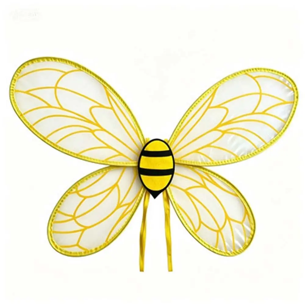 Bugs Bee Cosplay Wings Suit Insect Sparkle Kids Party Wings Handmade Craft Elastic Straps Yellow Bee Fly Wings