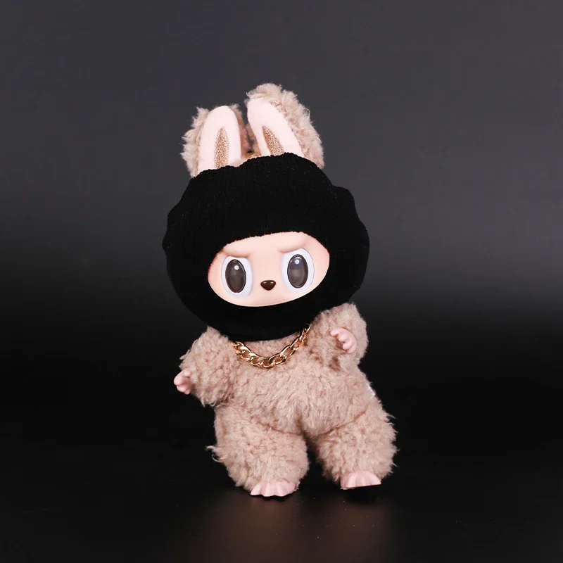 Labubu 衣類アクセサリートレンディクール素敵な楽しいと面白いスタイル黒ニット帽子とネックレスファッションポップアクセサリー