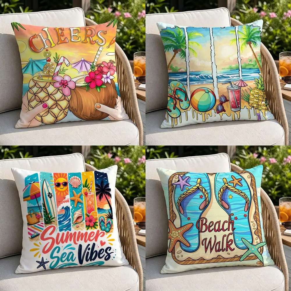 Theme-Summer seasideS Cushion Cover Soft Square Throw Pillow Covers Set for Sofa Bedroom Car Home Decoration