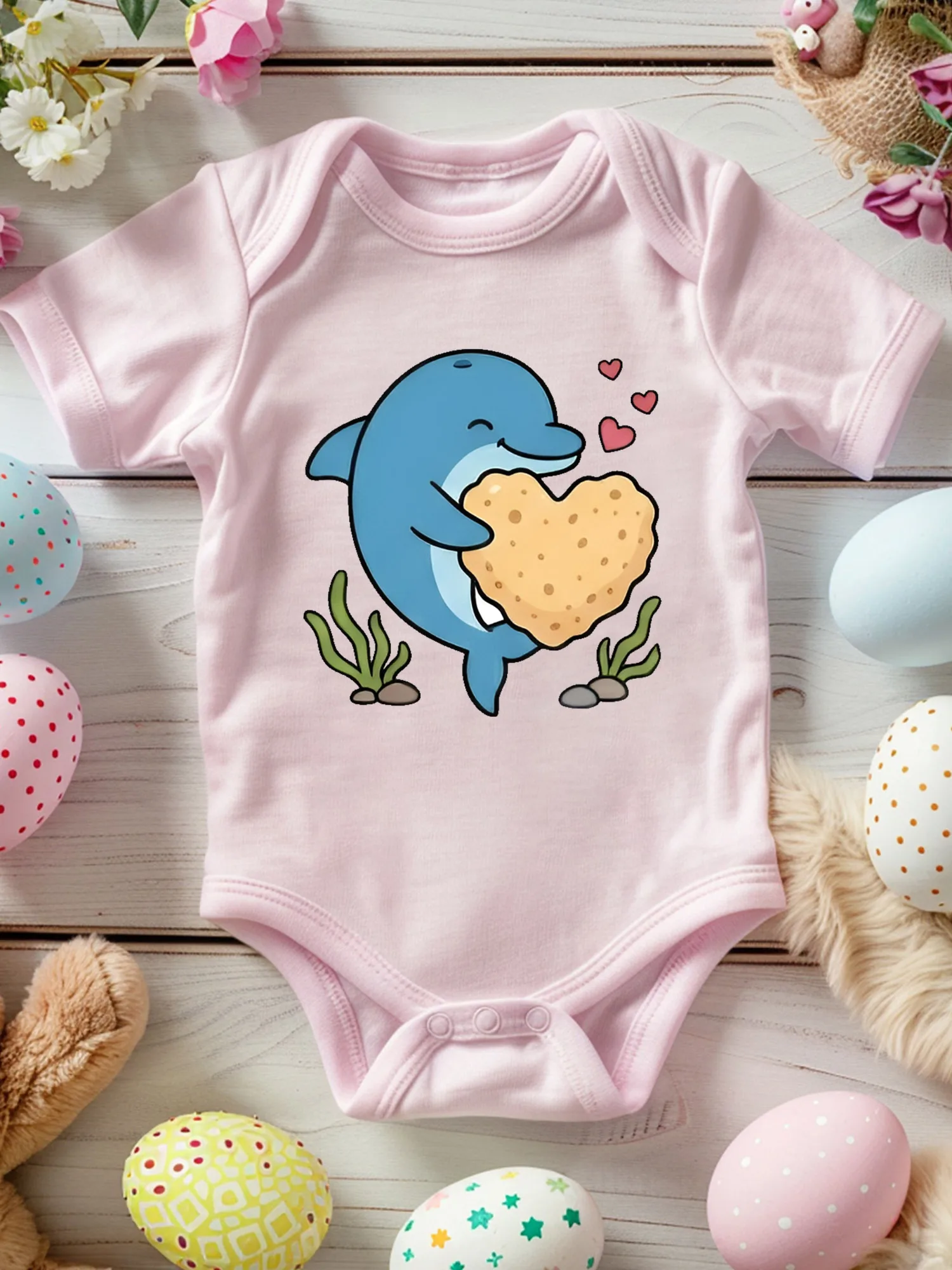 

Happy Valentine Dolphin унисекс детский костюм для ползания, мягкий комбинезон из 100% хлопка, всесезонное розовое боди 190GSM