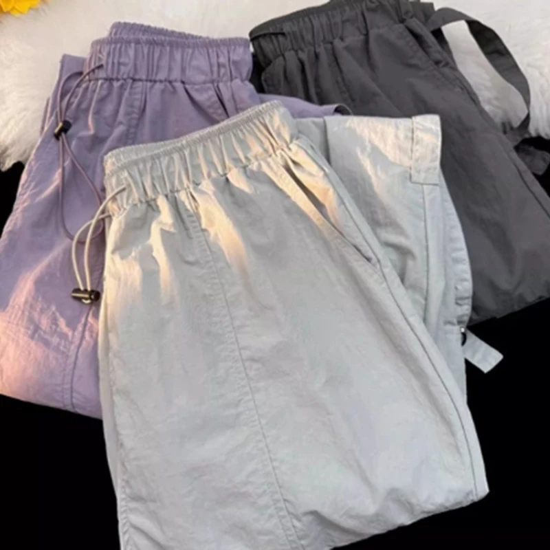 High Waist Drawstring Cargo Pants Women American Loose Lazy Jazz Dance Trousers Fashion Hip Hop Solid Running Sweatpants