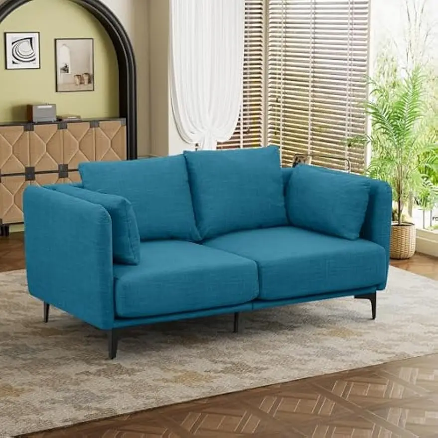 

Loveseat Sofa, Thickened Fabric 2-Seat Sofa, Love Seats Furniture with 4 Pillows, Small Couch- Modern Love Seat(Peacock Blue)