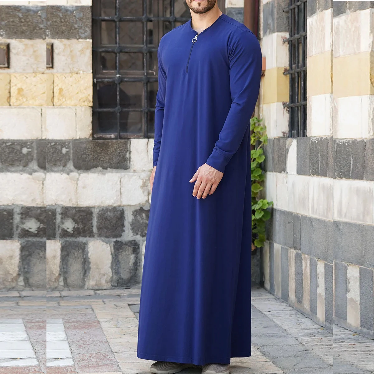 Muslim Islamic clothing men\'s loose robe Kaftan long sleeve solid color casual men Arab national style simple robe