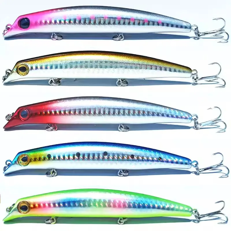 Minnow Hard Plastic Lure, Sharp Fishing Hook, Sea Bass, Mackerel, Snapper, Yellow Croaker, 12cm, 15g sea fishing lure sea jig