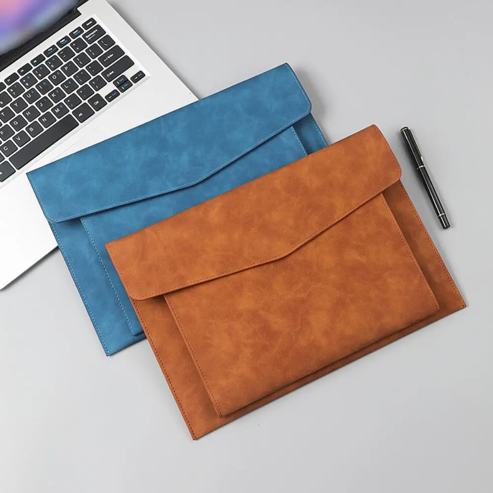 

Large Capacity A4 Leather Document Bag Simple Magnetic Button Business Briefcase Portable with Rope File Storage Bag