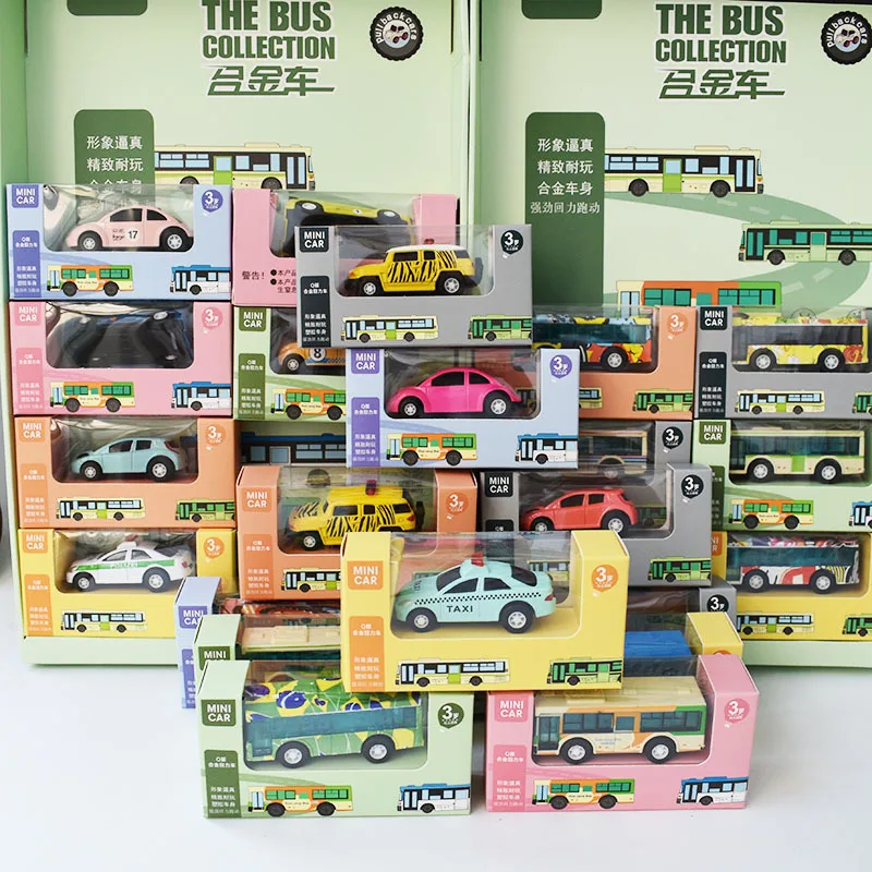 New alloy pull back mini tourist bus model,cartoon taxi toy,original package car toy children's gift,wholesale