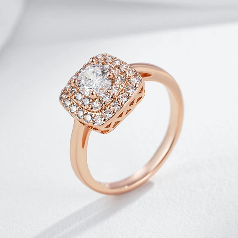 Kinel Hot 585 Rose Gold Color Square Bride Wedding Ring For Women Trend Shiny Natural Zircon Accessories Daily Fine Jewelry Gift