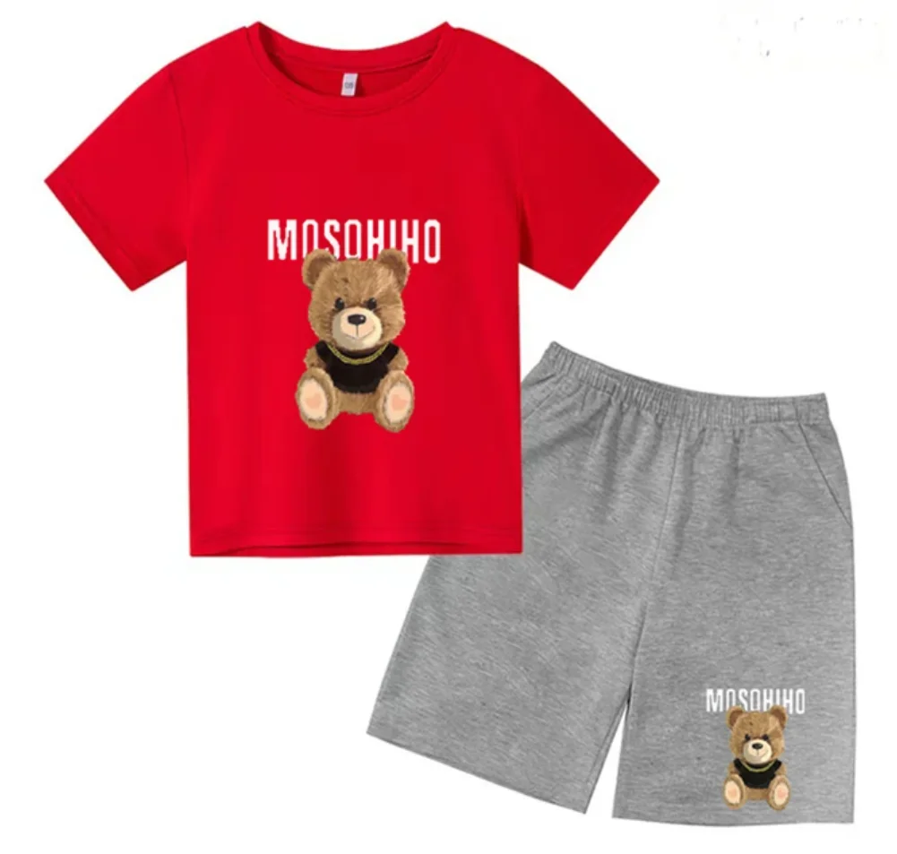 Camisetas y pantalones transpirables para niños de 3 a 13 años, ropa de oso, trajes informales, pantalones cortos, 2 piezas