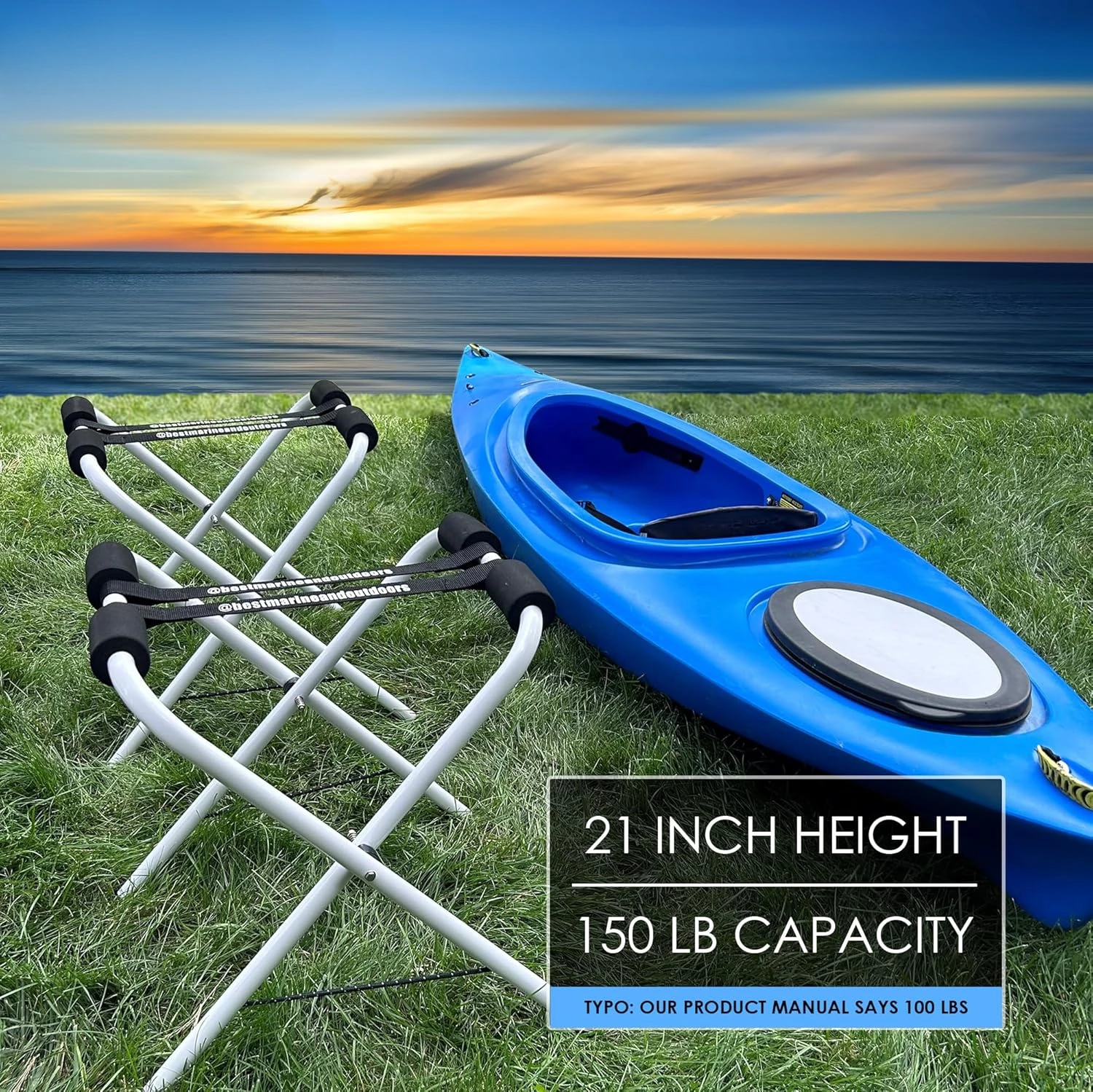 Folding Kayak Stands, 21 Inch Tall, 150 Pound Capacity, Freestanding Kayak Storage , Accessories for Kayaks, Canoes & SUP Paddle