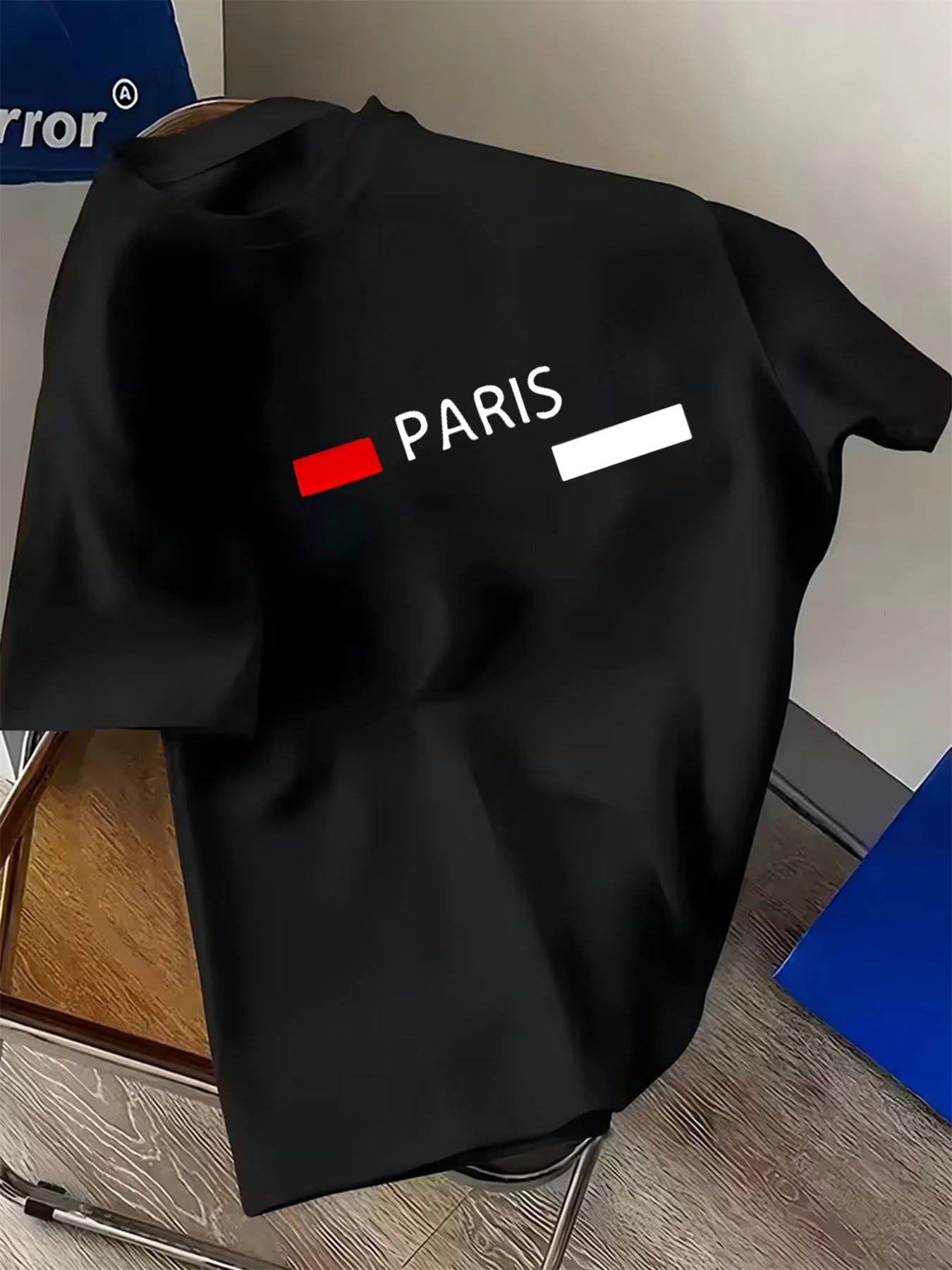Men Casual O‑Neck Short Sleeve T‑Shirt City Letter Art Print Red White Geometric Block Graphic Summer Loose Black Tee Tops