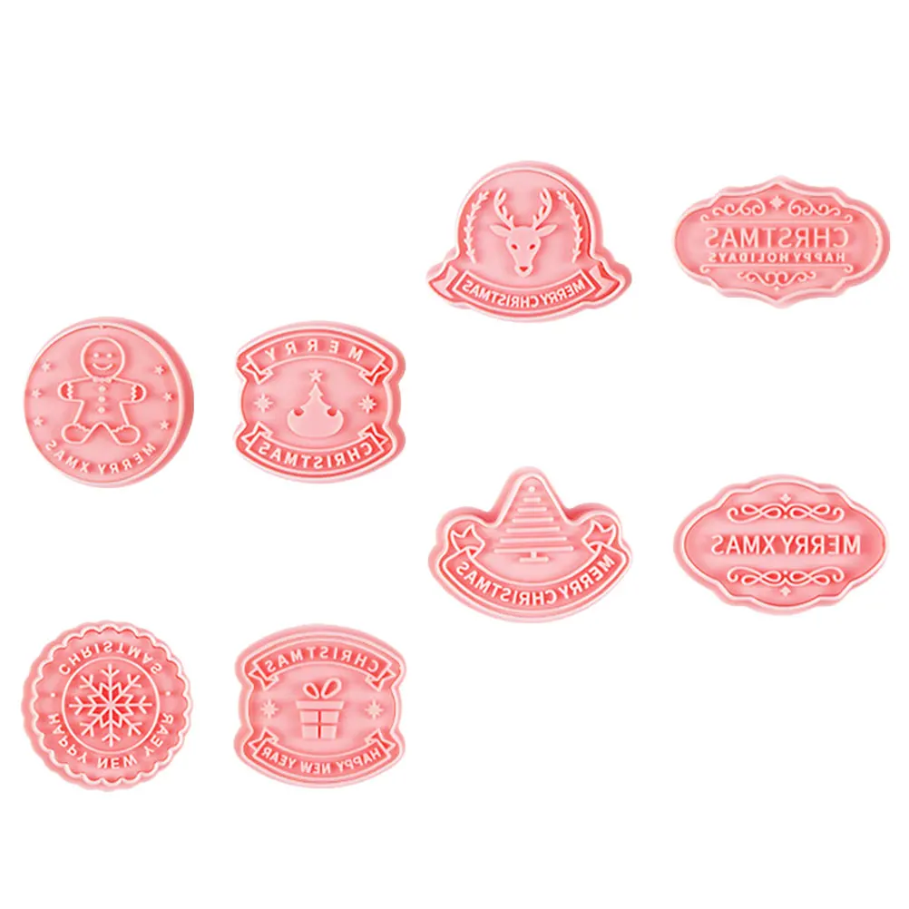 

8 Pcs Christmas Cookie Molds Baking Tools Cartoon Xmas Pastry Stamps 3D Design Easy Use Holiday Gifts Plastic Kitchen