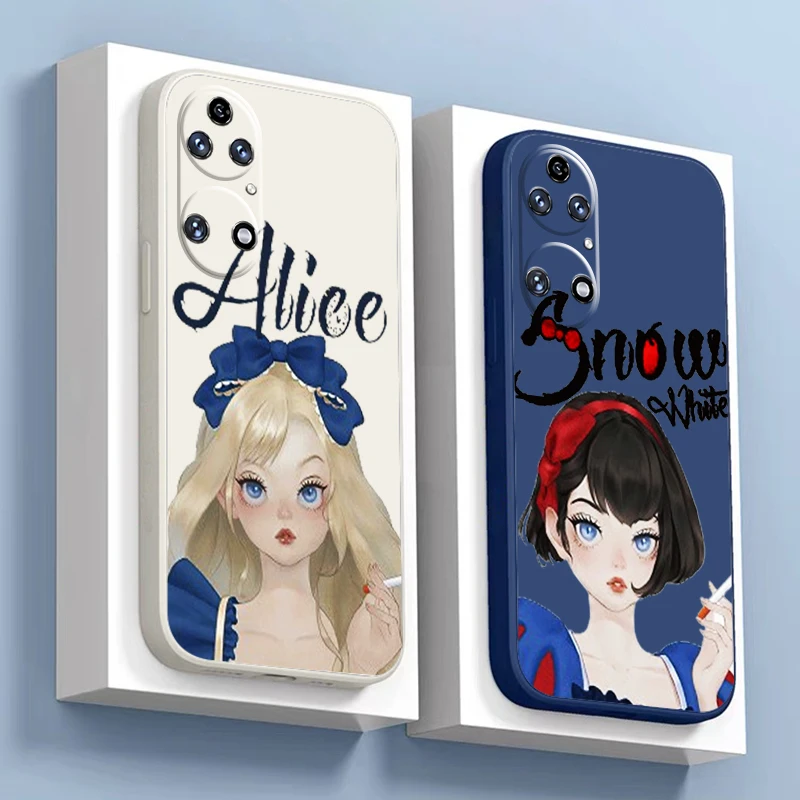 Disney Snow White Alice Phone Case For Huawei P50 P50E P40 P30 P20 PRO LITE 5G P Smart Z S Liquid Silicone Back Coque Carcasa