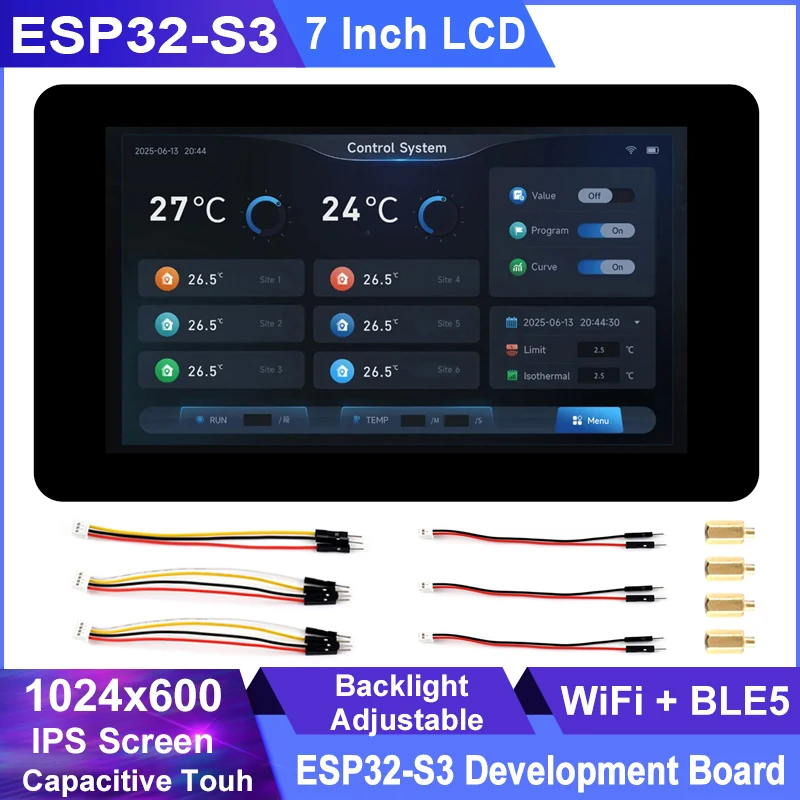 Waveshare ESP32-S3 7 Inch 1024X600 IPS LCD Development Board ESP32 Touch Screen Display LVGL GUI HMI for Aruidno IDE ESP-IDE
