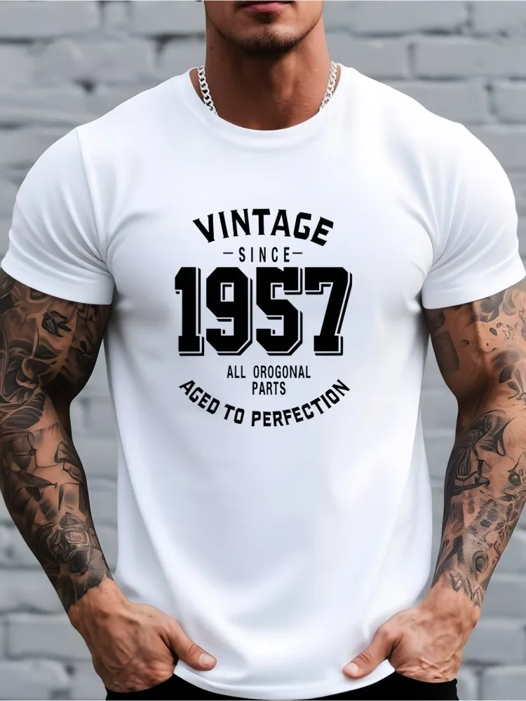 Men Summer Short Sleeve T Shirt Vintage Since 1957 Retro Graphic Tee Crew Neck Casual Daily Streetwear Mens Fashion Basic Top