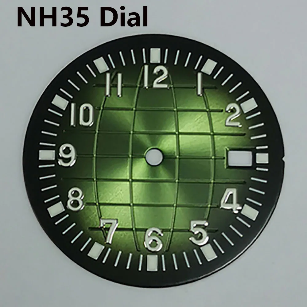 

NH35 Dial 32mm, Single Calendar Watch Faces Green Luminous Watch Dial, for NH35 NH36 4R 7S Movement Accessories