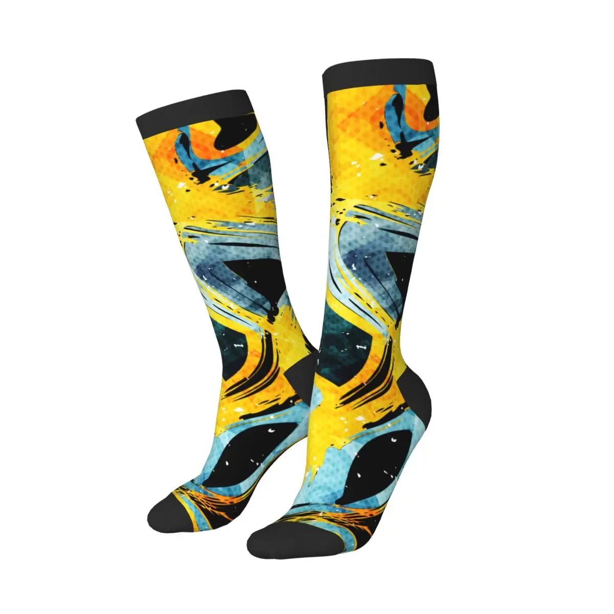 Knee Long Stocking Abstract Retro Geometric Black White And Pastel Adult Socks Stockings