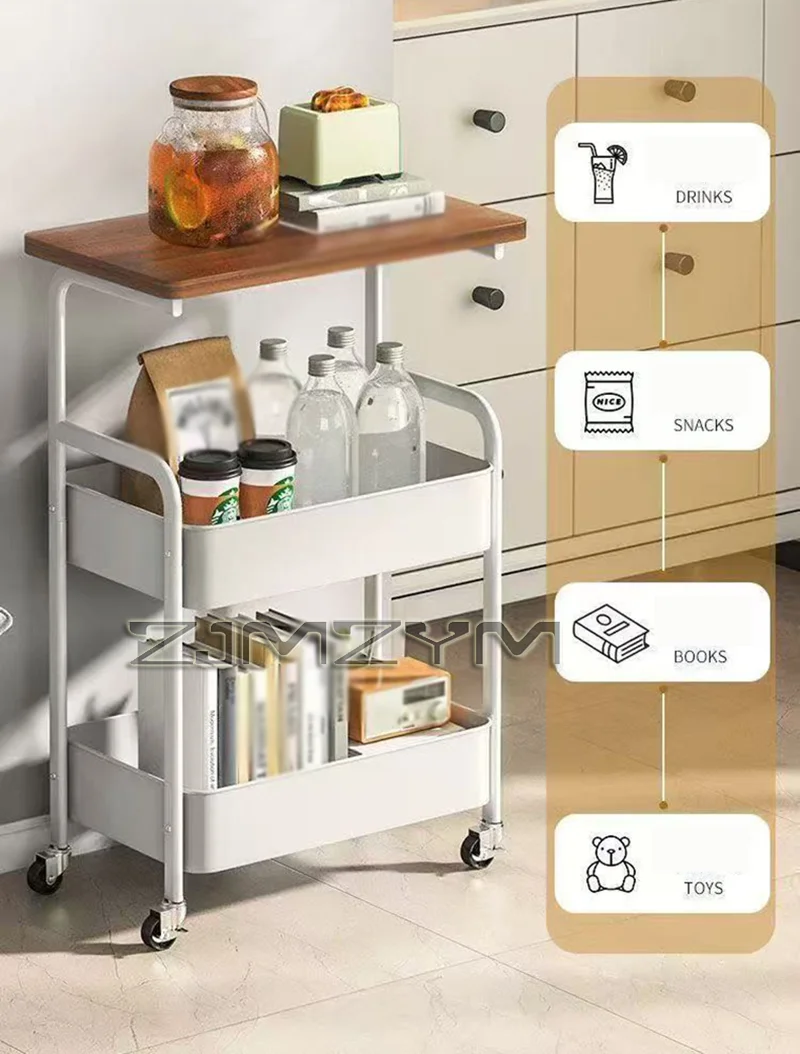 Multi Layer Rolling Storage Rack with Wheels Double Tier Open Shelf Organizer Utility Cart for Home Office Kitchen image 2
