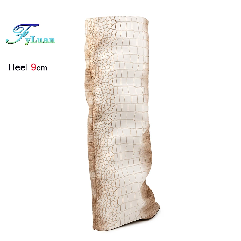 التدرج اللون تحولت أكثر من حافة أحذية النساء نمط الحجر الجديد 9 سنتيمتر مدبب تو بولي Leather الجلود أحذية عالية عرض الأزياء الأحذية حجم 35-45 #4