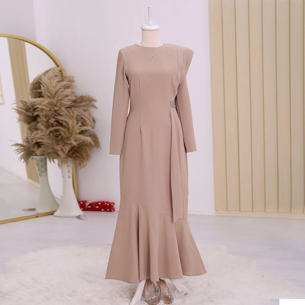 

Classic Evening Dresses For Women O-Neck Full Sleeves Prom Dresses Jersey With Beading Mermaid Ankle Length فستان سهرة نسائي
