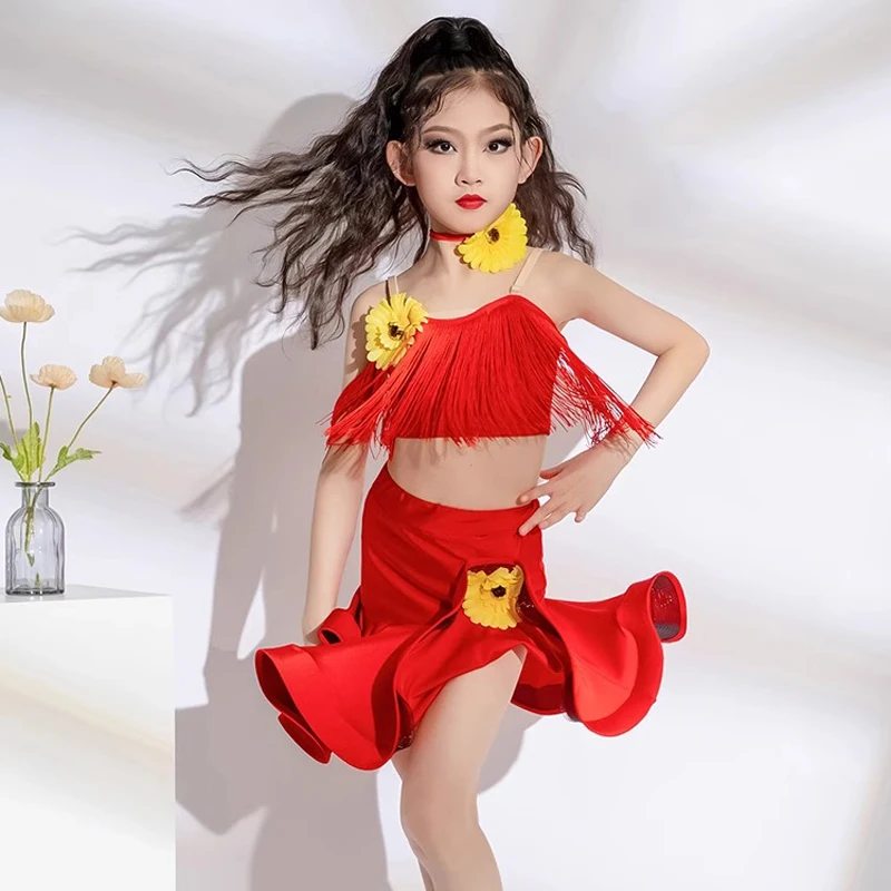 

Kids Fringe Samba Latin Dance Dress Girls Tassel Tango Salsa Rumba Ballroom Latin Dance Costumes Children Stage Outfits Costume