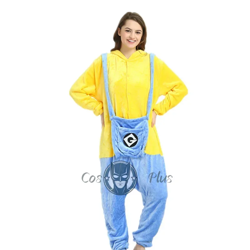 Миньоны кигуруми комбинезон косплей аниме костюм Хэллоуин зимние фланелевые пижамы Хэллоуин Рождественская одежда для взрослых