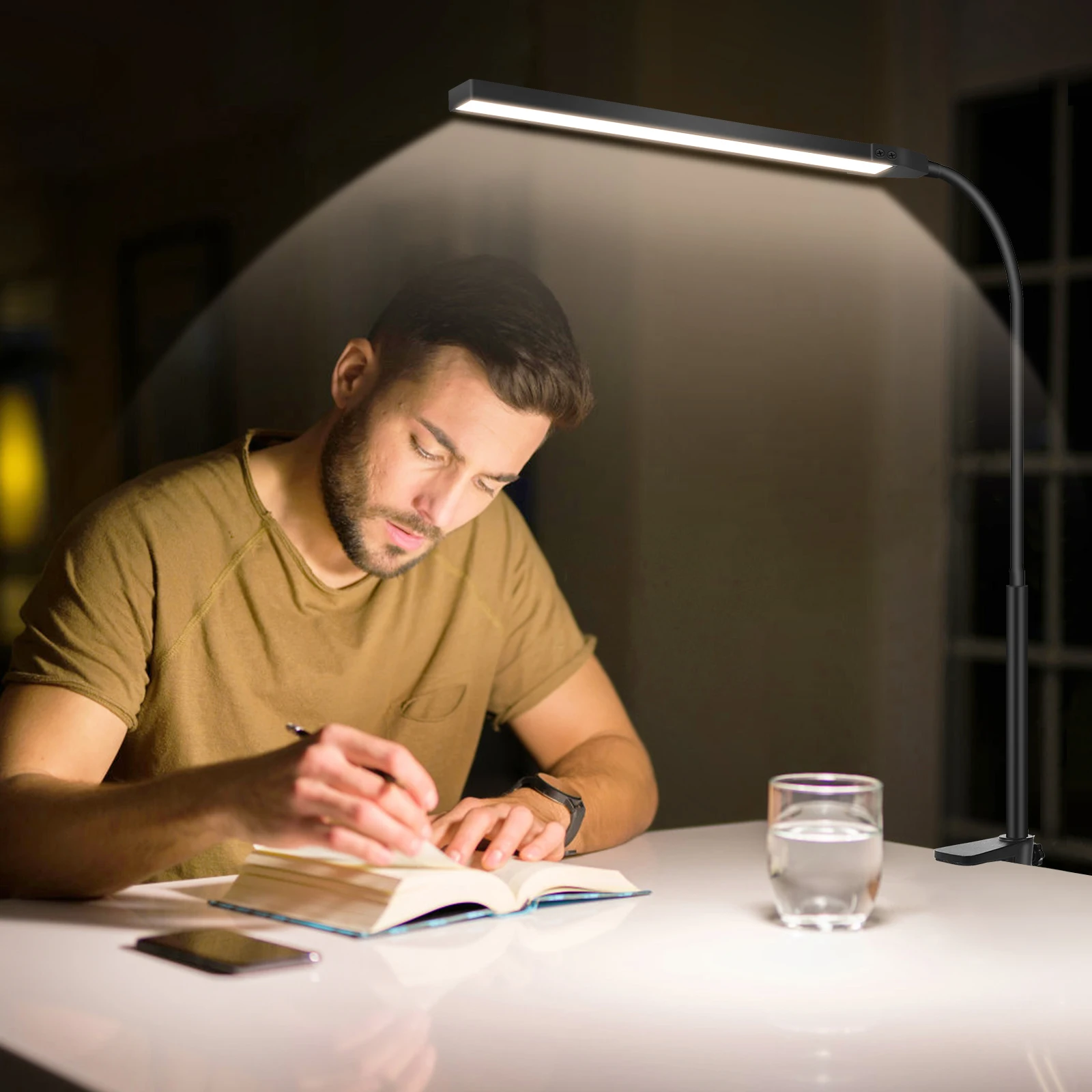 Newacalox-Desk Lamp para Home Office, Luz de mesa com braçadeira, Botão Touch, Cor Ajustável, Temperatura e Brilho