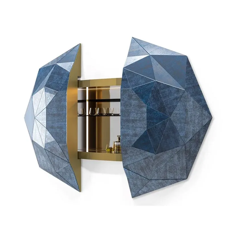 *Italian Light Luxury Wall - Mounted Diamond Wine Cabinet - High - End Villa Display Solid Wood Storage for Living Room
