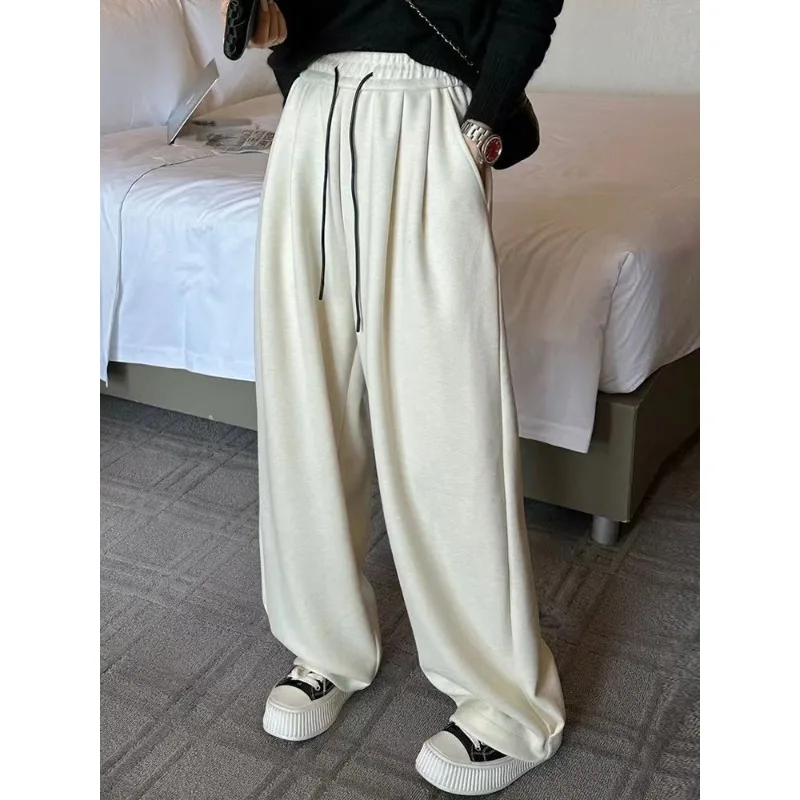 QWEEK Y2k Baggy Casual Sweatpants Woman Korean Popular Basic Wide Leg Grey Sports Pants Joggers Autumn New Essentials Trouser